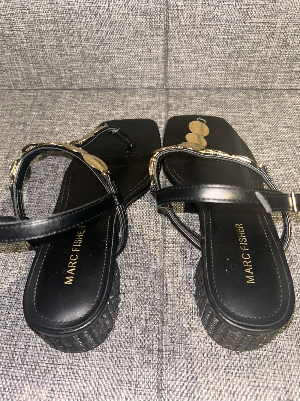 Marc Fisher CAYLIE -  Black Sandals with Gold Disc Accents - Picture 5 of 8